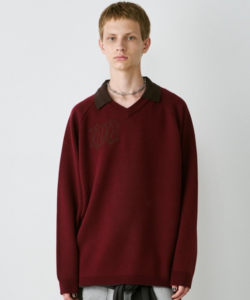 AIVER（アイバー）の「AIVER　ナンバリングラグランニットポロ（ニット/セーター・メンズ・レッド/ブラック/チャコールグレー・LARGE/MEDIUM/SMALL）」の3枚目の写真