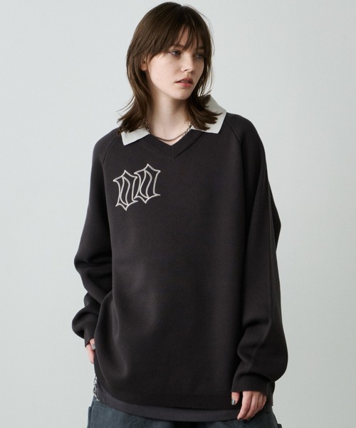 AIVER（アイバー）の「AIVER　ナンバリングラグランニットポロ（ニット/セーター・メンズ・レッド/ブラック/チャコールグレー・LARGE/MEDIUM/SMALL）」の11枚目の写真