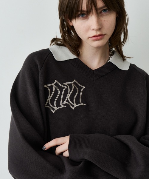 AIVER（アイバー）の「AIVER　ナンバリングラグランニットポロ（ニット/セーター・メンズ・レッド/ブラック/チャコールグレー・LARGE/MEDIUM/SMALL）」の13枚目の写真