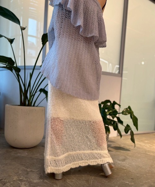 HONEY MI HONEY（ハニーミーハニー）の「poodle crochet knit skirt（スカート・レディース・オフホワイト/ブラック/コーラル・FREE）」の11枚目の写真