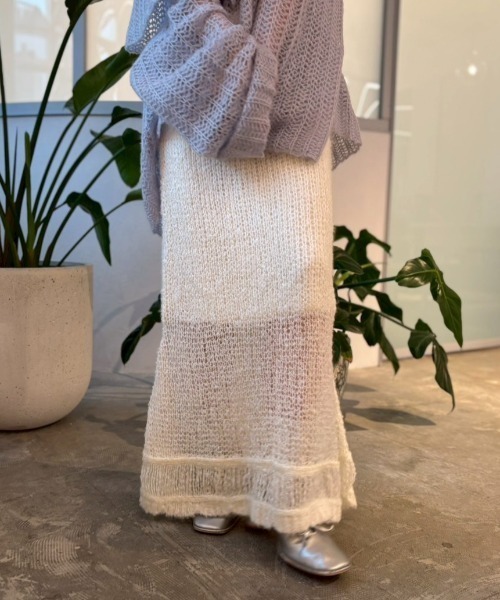 HONEY MI HONEY（ハニーミーハニー）の「poodle crochet knit skirt（スカート・レディース・オフホワイト/ブラック/コーラル・FREE）」の12枚目の写真