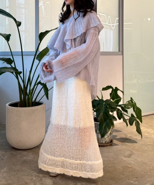 HONEY MI HONEY（ハニーミーハニー）の「poodle crochet knit skirt（スカート・レディース・オフホワイト/ブラック/コーラル・FREE）」の13枚目の写真