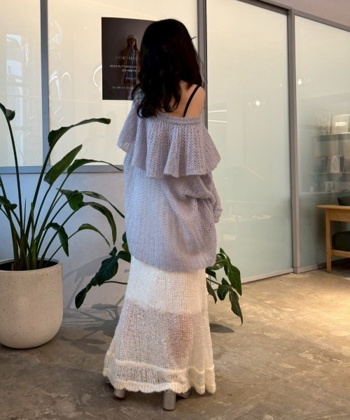 HONEY MI HONEY（ハニーミーハニー）の「poodle crochet knit skirt（スカート・レディース・オフホワイト/ブラック/コーラル・FREE）」の14枚目の写真