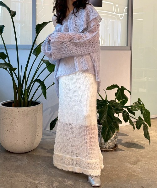 HONEY MI HONEY（ハニーミーハニー）の「poodle crochet knit skirt（スカート・レディース・オフホワイト/ブラック/コーラル・FREE）」の15枚目の写真