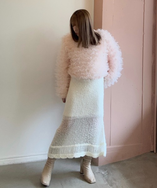 HONEY MI HONEY（ハニーミーハニー）の「poodle crochet knit skirt（スカート・レディース・オフホワイト/ブラック/コーラル・FREE）」の21枚目の写真