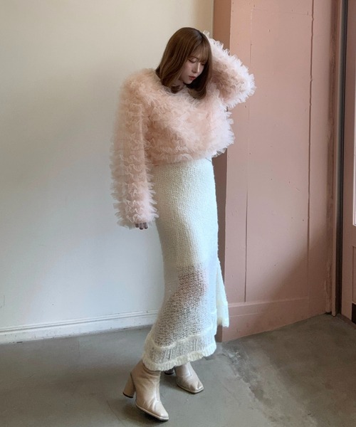 HONEY MI HONEY（ハニーミーハニー）の「poodle crochet knit skirt（スカート・レディース・オフホワイト/ブラック/コーラル・FREE）」の22枚目の写真