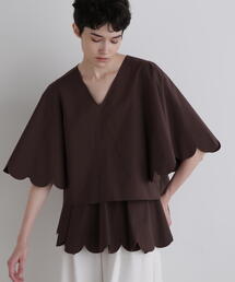 美品▲LE PHILルフィル//半袖ブラウス▲赤 レッドプルオーバー　ゆったり シアーウールローンハイネックブラウス | LE PHIL（ル フィル