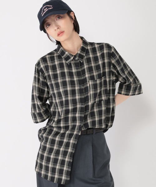ブラウス シャツ 「daily CLIP」チェックストレートショートスリーブシャツ レディース daily CLIP】チェックストレートショートスリーブシャツ（シャツ