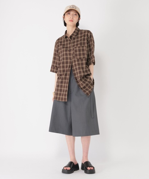 ブラウス シャツ 「daily CLIP」チェックストレートショートスリーブシャツ レディース daily CLIP】チェックストレートショートスリーブシャツ（シャツ