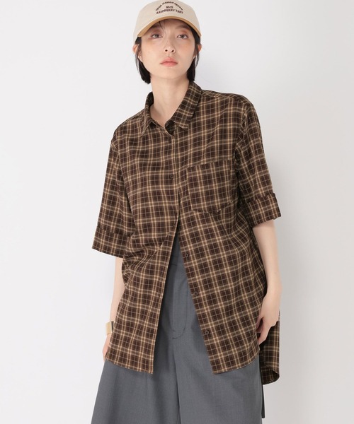 ブラウス シャツ 「daily CLIP」チェックストレートショートスリーブシャツ レディース daily CLIP】チェックストレートショートスリーブシャツ（シャツ