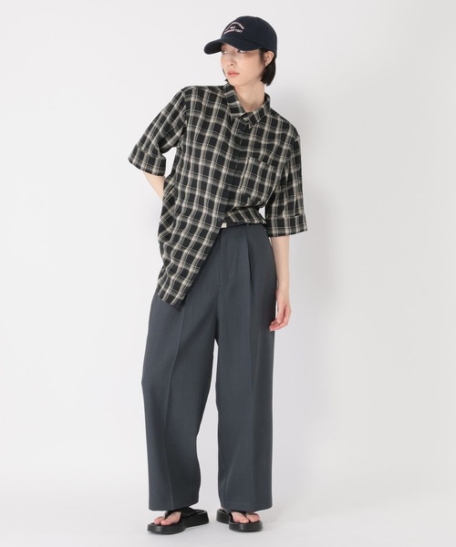 ブラウス シャツ 「daily CLIP」チェックストレートショートスリーブシャツ レディース daily CLIP】チェックストレートショートスリーブシャツ（シャツ