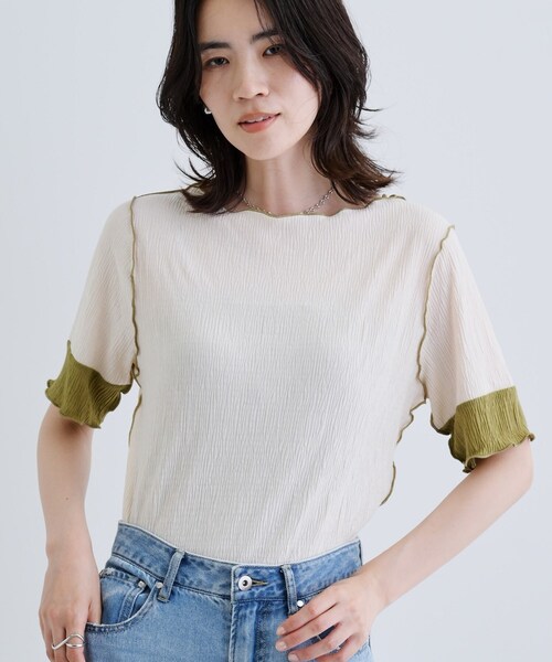 GALLEST(ギャレスト)の「【一部店舗限定】バイカラープリーツカットソー(Tシャツ/カットソー・レディース・アイボリー/ブラック/ダークブラウン/チャコールグレー・38)」の5枚目の写真