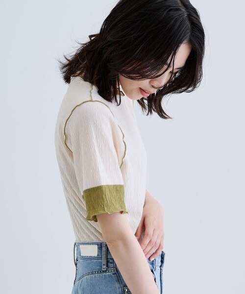 GALLEST(ギャレスト)の「【一部店舗限定】バイカラープリーツカットソー(Tシャツ/カットソー・レディース・アイボリー/ブラック/ダークブラウン/チャコールグレー・38)」の6枚目の写真