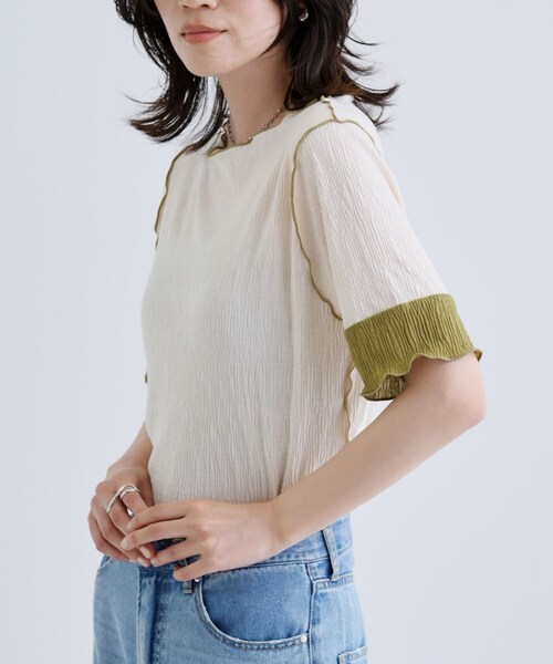 GALLEST(ギャレスト)の「【一部店舗限定】バイカラープリーツカットソー(Tシャツ/カットソー・レディース・アイボリー/ブラック/ダークブラウン/チャコールグレー・38)」の8枚目の写真