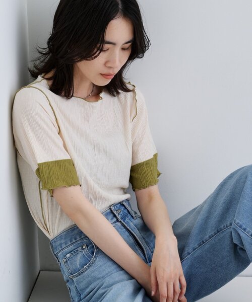 GALLEST(ギャレスト)の「【一部店舗限定】バイカラープリーツカットソー(Tシャツ/カットソー・レディース・アイボリー/ブラック/ダークブラウン/チャコールグレー・38)」の9枚目の写真