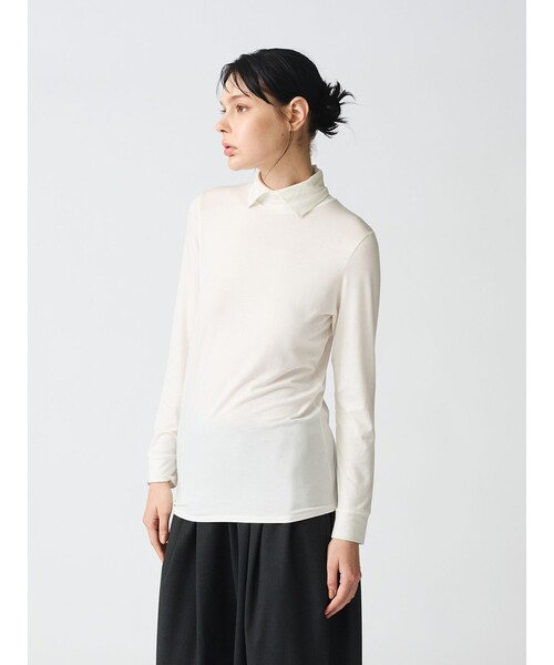 mizuiroind（ミズイロインド）の「mizuiro ind シャツカラーハイネックプルオーバー（Tシャツ/カットソー・レディース・ライトグレー/オレンジ/オフホワイト/ブラック/カーキ・FREE）」の8枚目の写真