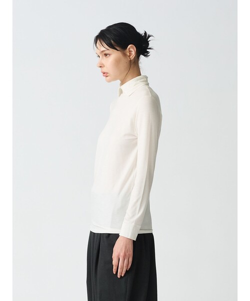 mizuiroind（ミズイロインド）の「mizuiro ind シャツカラーハイネックプルオーバー（Tシャツ/カットソー・レディース・ライトグレー/オレンジ/オフホワイト/ブラック/カーキ・FREE）」の9枚目の写真