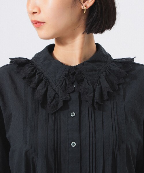 1980s ドイツ製　ビンテージ　フリルシャツ　オーバーサイズ　黒　コットン 1980s ドイツ製 ビンテージ フリルシャツ オーバーサイズ 黒 コットン