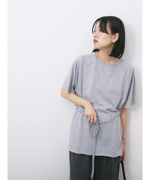 Samansa Mos2 blue(サマンサモスモスブルー)の「◎【接触冷感】ウエストリボンTシャツ(Tシャツ/カットソー・レディース・ブラック/オフホワイト/トップグレー・F)」の3枚目の写真