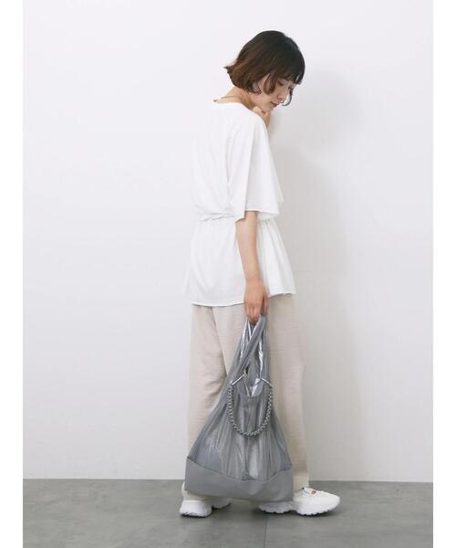 Samansa Mos2 blue(サマンサモスモスブルー)の「◎【接触冷感】ウエストリボンTシャツ(Tシャツ/カットソー・レディース・ブラック/オフホワイト/トップグレー・F)」の22枚目の写真