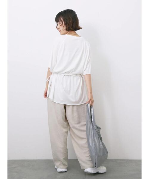 Samansa Mos2 blue(サマンサモスモスブルー)の「◎【接触冷感】ウエストリボンTシャツ(Tシャツ/カットソー・レディース・ブラック/オフホワイト/トップグレー・F)」の21枚目の写真