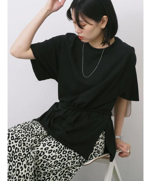 Samansa Mos2 blue(サマンサモスモスブルー)の「◎【接触冷感】ウエストリボンTシャツ(Tシャツ/カットソー・レディース・ブラック/オフホワイト/トップグレー・F)」の20枚目の写真