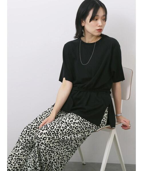 Samansa Mos2 blue(サマンサモスモスブルー)の「◎【接触冷感】ウエストリボンTシャツ(Tシャツ/カットソー・レディース・ブラック/オフホワイト/トップグレー・F)」の18枚目の写真