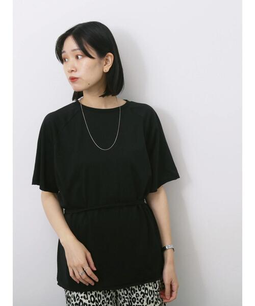 Samansa Mos2 blue(サマンサモスモスブルー)の「◎【接触冷感】ウエストリボンTシャツ(Tシャツ/カットソー・レディース・ブラック/オフホワイト/トップグレー・F)」の16枚目の写真