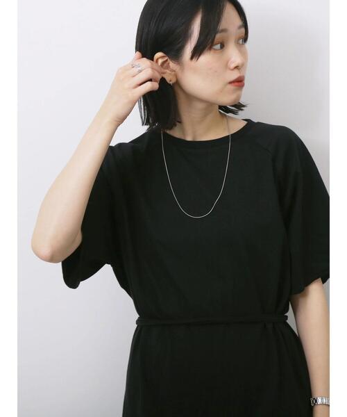 Samansa Mos2 blue(サマンサモスモスブルー)の「◎【接触冷感】ウエストリボンTシャツ(Tシャツ/カットソー・レディース・ブラック/オフホワイト/トップグレー・F)」の13枚目の写真