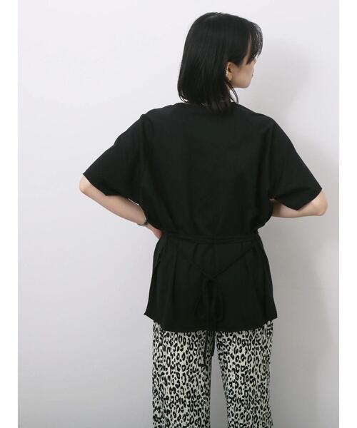 Samansa Mos2 blue(サマンサモスモスブルー)の「◎【接触冷感】ウエストリボンTシャツ(Tシャツ/カットソー・レディース・ブラック/オフホワイト/トップグレー・F)」の10枚目の写真