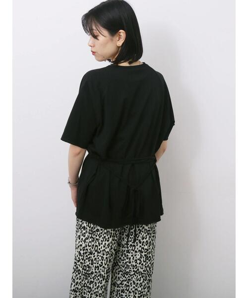 Samansa Mos2 blue(サマンサモスモスブルー)の「◎【接触冷感】ウエストリボンTシャツ(Tシャツ/カットソー・レディース・ブラック/オフホワイト/トップグレー・F)」の9枚目の写真