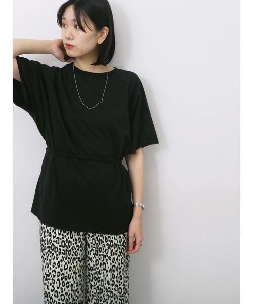 Samansa Mos2 blue(サマンサモスモスブルー)の「◎【接触冷感】ウエストリボンTシャツ(Tシャツ/カットソー・レディース・ブラック/オフホワイト/トップグレー・F)」の8枚目の写真