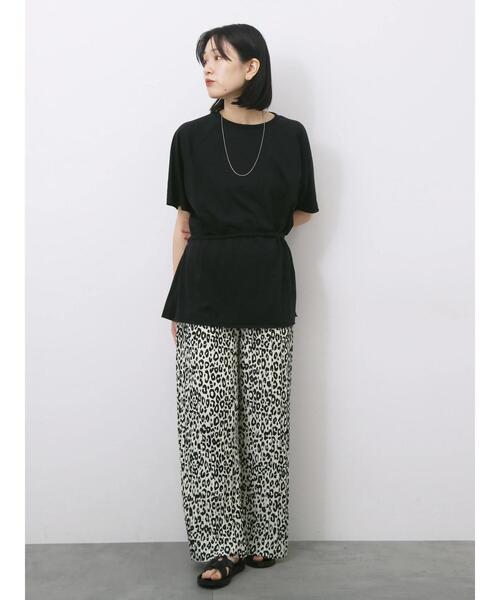 Samansa Mos2 blue(サマンサモスモスブルー)の「◎【接触冷感】ウエストリボンTシャツ(Tシャツ/カットソー・レディース・ブラック/オフホワイト/トップグレー・F)」の6枚目の写真