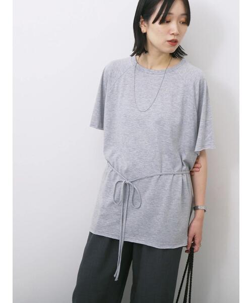 Samansa Mos2 blue(サマンサモスモスブルー)の「◎【接触冷感】ウエストリボンTシャツ(Tシャツ/カットソー・レディース・ブラック/オフホワイト/トップグレー・F)」の5枚目の写真