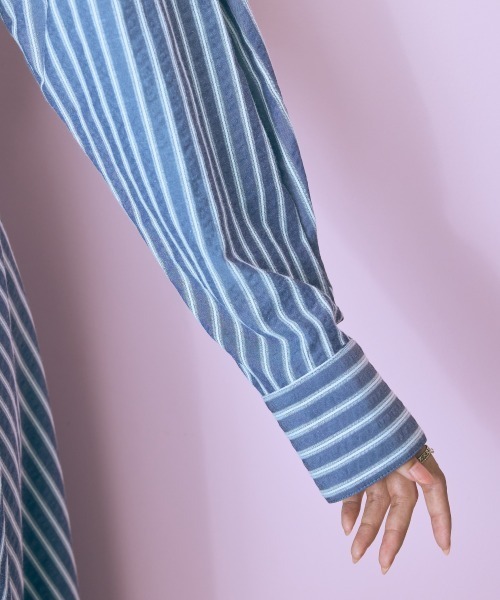 marun（マルン）の「＜大きいサイズ＞２点セット（ストライプシャツ＋ワンピース） marun（ワンピース・レディース・ネイビー/ピンク・4L/3L/LL/L/5L）」の16枚目の写真