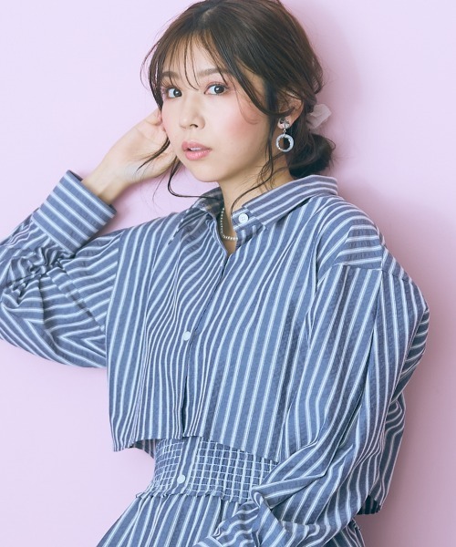 marun（マルン）の「＜大きいサイズ＞２点セット（ストライプシャツ＋ワンピース） marun（ワンピース・レディース・ネイビー/ピンク・4L/3L/LL/L/5L）」の5枚目の写真