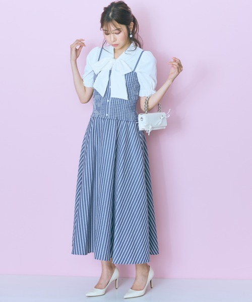 marun（マルン）の「＜大きいサイズ＞２点セット（ストライプシャツ＋ワンピース） marun（ワンピース・レディース・ネイビー/ピンク・4L/3L/LL/L/5L）」の7枚目の写真