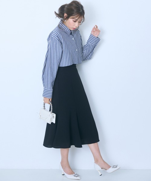 marun（マルン）の「＜大きいサイズ＞２点セット（ストライプシャツ＋ワンピース） marun（ワンピース・レディース・ネイビー/ピンク・4L/3L/LL/L/5L）」の8枚目の写真