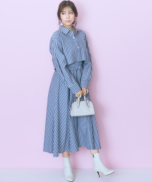 marun（マルン）の「＜大きいサイズ＞２点セット（ストライプシャツ＋ワンピース） marun（ワンピース・レディース・ネイビー/ピンク・4L/3L/LL/L/5L）」の3枚目の写真