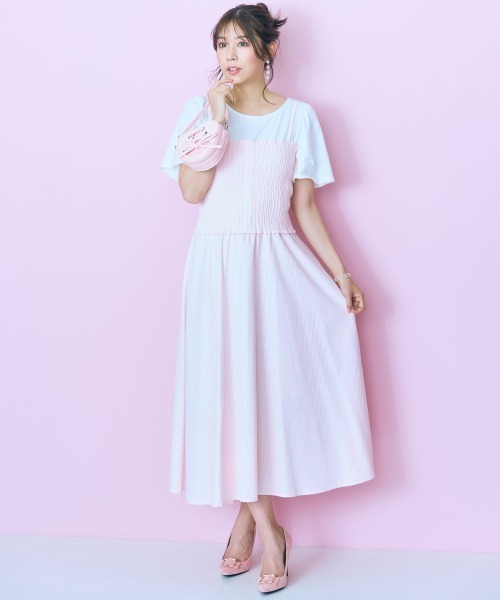 marun（マルン）の「＜大きいサイズ＞２点セット（ストライプシャツ＋ワンピース） marun（ワンピース・レディース・ネイビー/ピンク・4L/3L/LL/L/5L）」の10枚目の写真