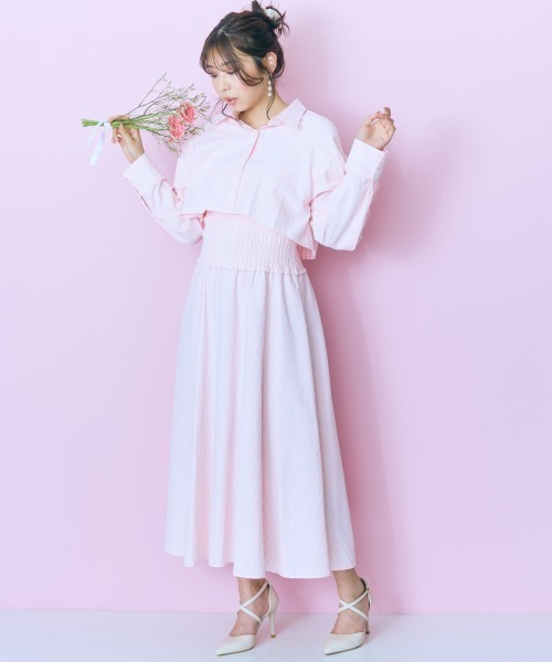 marun（マルン）の「＜大きいサイズ＞２点セット（ストライプシャツ＋ワンピース） marun（ワンピース・レディース・ネイビー/ピンク・4L/3L/LL/L/5L）」の11枚目の写真