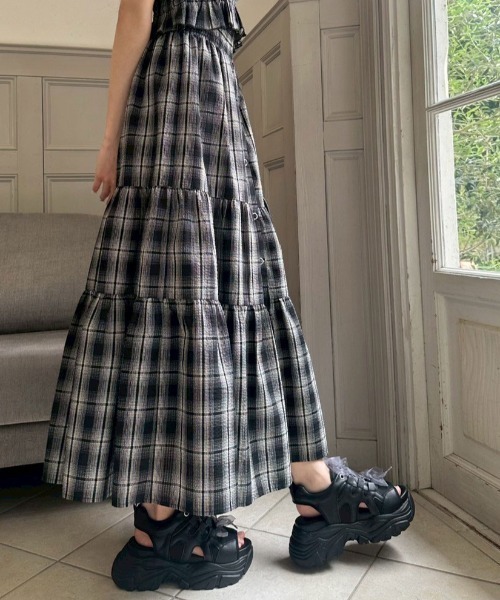 OLIVE des OLIVE（オリーブデオリーブ）の「ティアードロングスカート（スカート・レディース・ブラック/オフホワイト・FREE）」の3枚目の写真