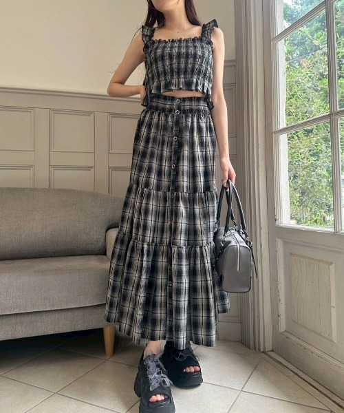 OLIVE des OLIVE（オリーブデオリーブ）の「ティアードロングスカート（スカート・レディース・ブラック/オフホワイト・FREE）」の4枚目の写真