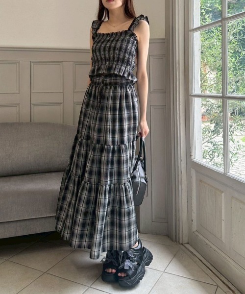 OLIVE des OLIVE（オリーブデオリーブ）の「ティアードロングスカート（スカート・レディース・ブラック/オフホワイト・FREE）」の5枚目の写真