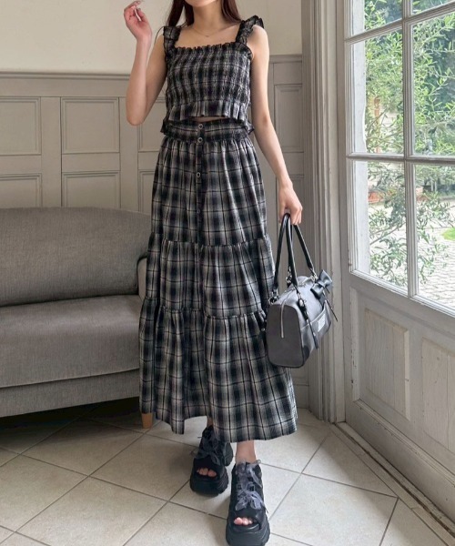 OLIVE des OLIVE（オリーブデオリーブ）の「ティアードロングスカート（スカート・レディース・ブラック/オフホワイト・FREE）」の6枚目の写真