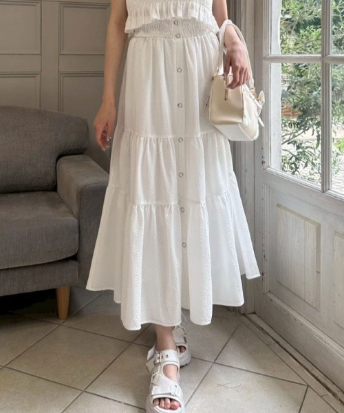 OLIVE des OLIVE（オリーブデオリーブ）の「ティアードロングスカート（スカート・レディース・ブラック/オフホワイト・FREE）」の9枚目の写真