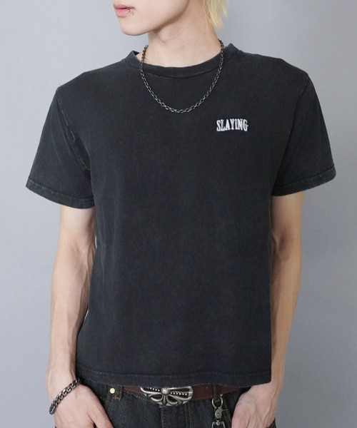 SPINNS（スピンズ）の「短丈Tシャツ/ワンポイントロゴ/ショート丈（Tシャツ/カットソー・メンズ・ブラック系その他/ブラック/アイボリー・M）」の9枚目の写真