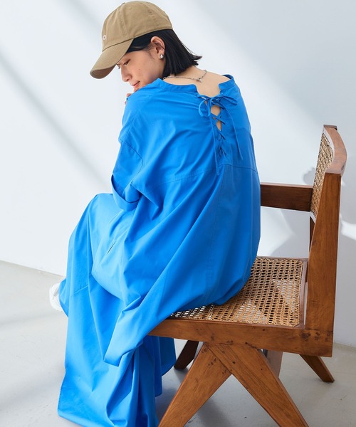 CROSS FUNCTION（クロスファンクション）の「《シワになりにくい》エブ楽 ブロードバックデザインワンピース【CROSS FUNCTION/クロスファンクション】（ワンピース・レディース・ブルー/ブラック・M/L/LL）」の9枚目の写真