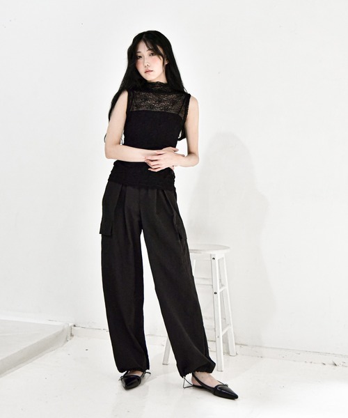 Y/lim(イリム)の「モックネックメッシュレーストップス(Tシャツ/カットソー・レディース・ブラック/オフホワイト・L/M)」の8枚目の写真