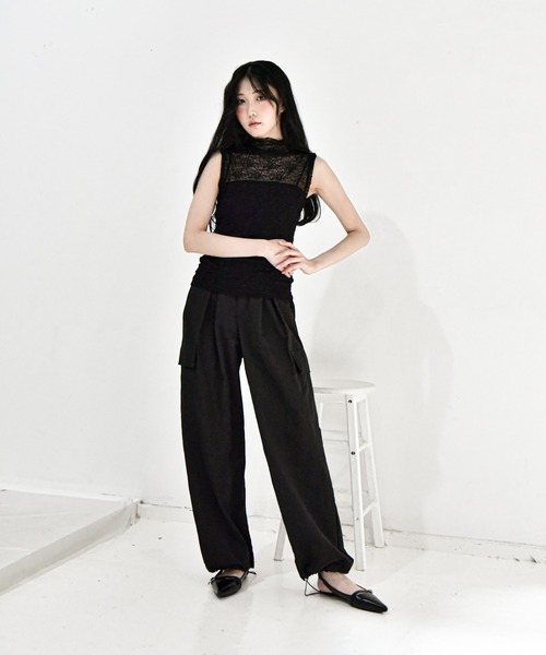 Y/lim(イリム)の「モックネックメッシュレーストップス(Tシャツ/カットソー・レディース・ブラック/オフホワイト・L/M)」の9枚目の写真